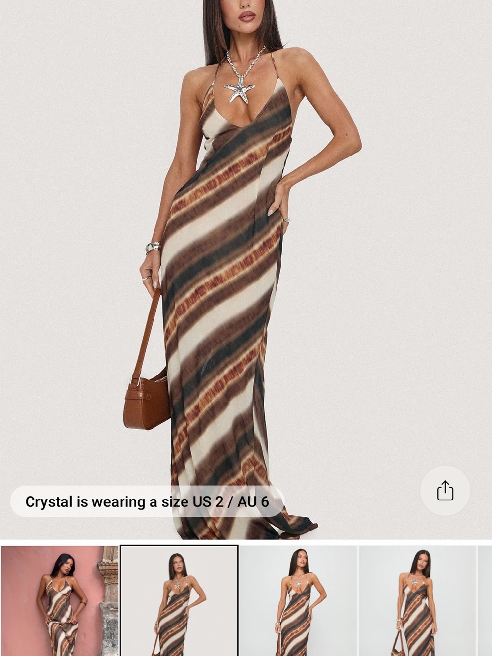 Princess Polly Striped Slip Maxi Dress in Cream, Brown & Tan